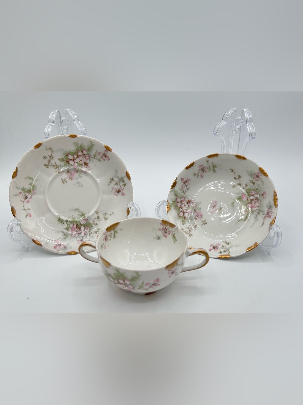 Vintage Theodore Haviland Limoges France Double Handle Tea Cup Saucer Bowl Set